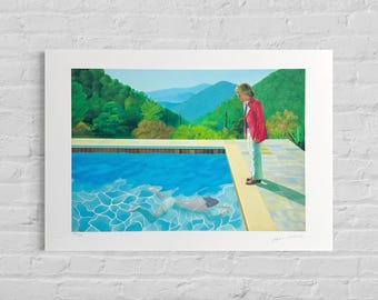 Édition numérotée DAVID HOCKNEY - Piscine avec personnages - Certificat - Lithographie en édition limitée - Décoration murale - d'après