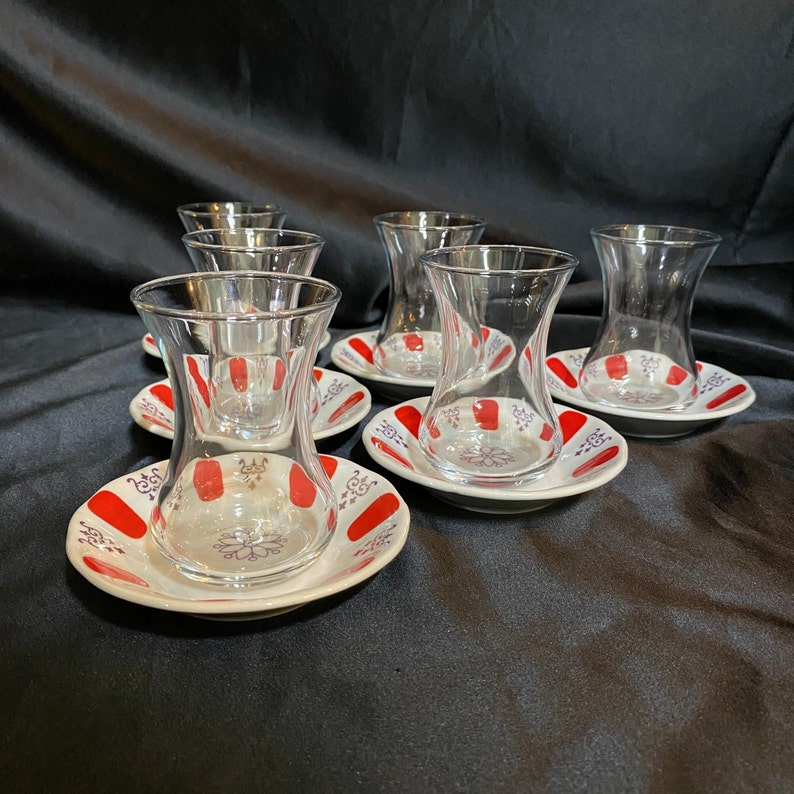 Turkish Tea Set tea Cup and Saucer 12pcs / Authentic Turkish Tea Set