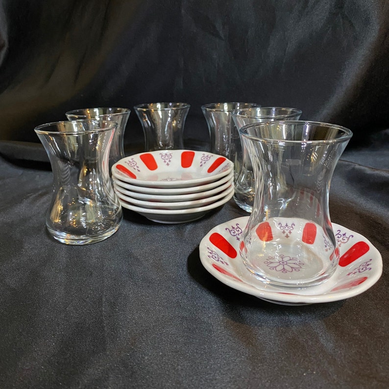 Turkish Tea Set tea Cup and Saucer 12pcs / Authentic Turkish Tea Set