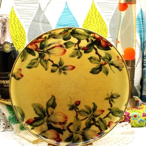 Vintage Mid century Floral Magnolia Fibreglass Serving Tray likely by Keswick,  English Kitsch MCM Kitchenalia Chintz Cottagecore c 60s/70s.