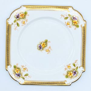 J S Wild Art Deco Gilded Floral Square Side Plate, Vintage Jazz Era 1930s