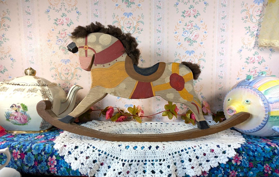 Vintage Hand Carved Wooden Rocking Horse Hanging Wall Art- 1950s-60s ...
