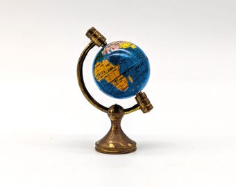 1:12 scale Dollhouse World Globe with Brass stand by Lundby Sweden Tiny Miniature Tin & Brass Globe Dolls House Furniture c 1980.