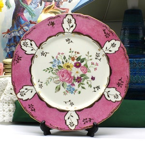 Vintage Gold Floral Royal Doulton English Hand Painted Hand Gilded 24 ct Pink Floral Mid century Cabinet Collectors or Wall Plate.