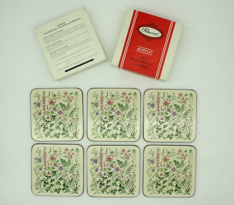 Vintage Pimpernel Coasters in Original Box, Set of 6 Square summer