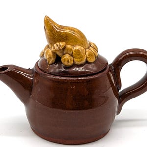 Vintage Studio Pottery Mole Climbing out Teapot Lid Brown Glaze David Cleverly Stamped CLEVERLY Haytown Pottery Devon Perfect Cond C 1970s