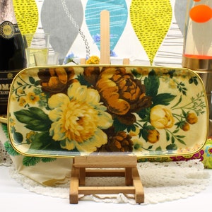 Vintage Mid century Floral Peonies Fibreglass Serving Tray by Keswick,  English Kitsch MCM Kitchenalia Chintz Cottagecore c 60s/70s.