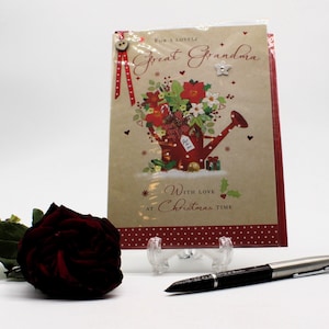 Vintage Weihnachtskarte, "Für eine schöne Uroma mit Liebe zur Weihnachtszeit" c 1980er Jahre. Weihnachtskarte /Original Cellophan & Umschlag.