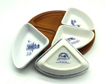 Vintage Ringtons Quarter Willow Pattern Snack Dishes and Wooden