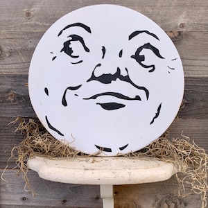 Vintage Man In The Moon, Rustic Home Decor, Retro Moon, Vintage Moon, Vintage Halloween, Retro Halloween Signs, Fall Decor, Vintage Signs