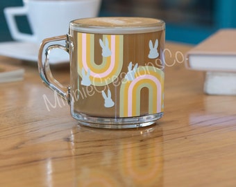 Rainbow Bunny Crystal Mug: Easter Glass Coffee Cup, Handmade
