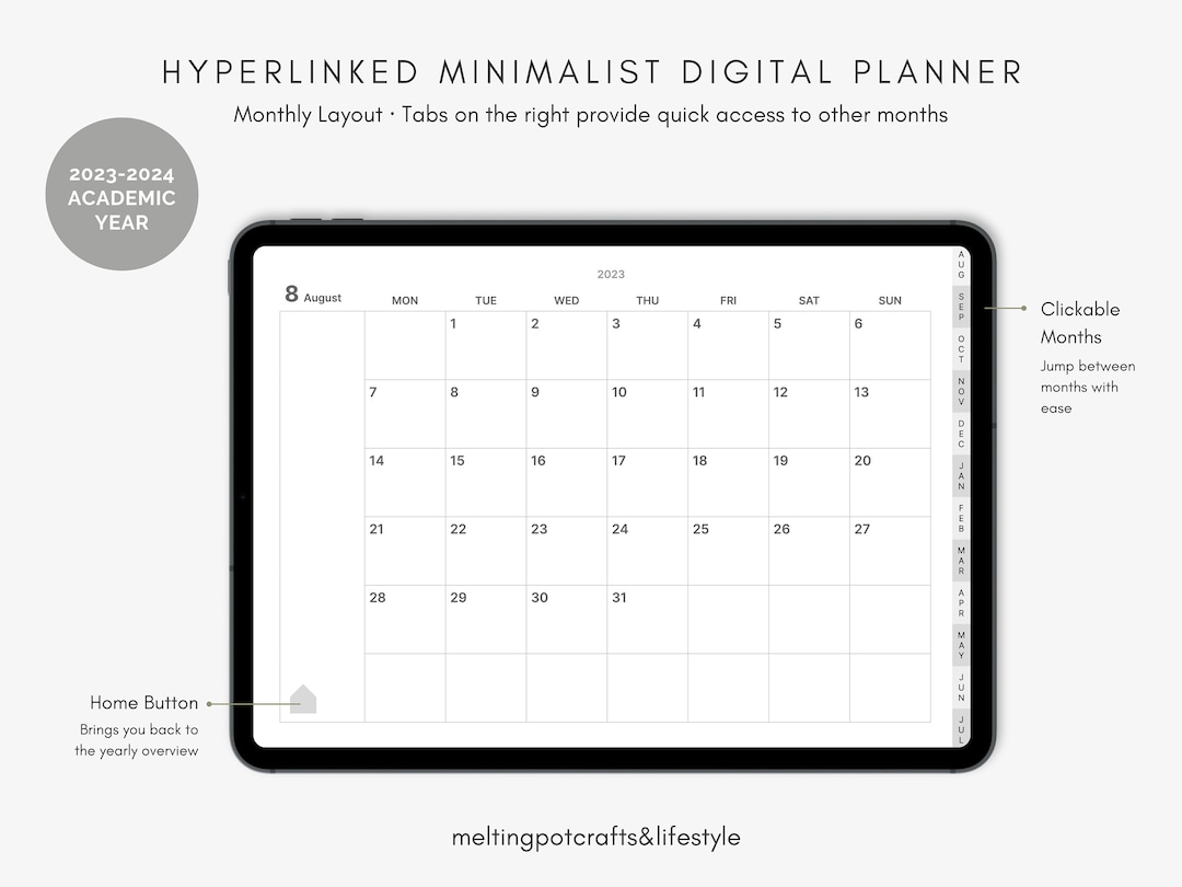 Minimalist Digital Planner 20232024 Academic Calendar MUJI Etsy