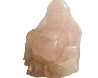 Figura de Buda antiga esculpida à mão em quartzo rosa