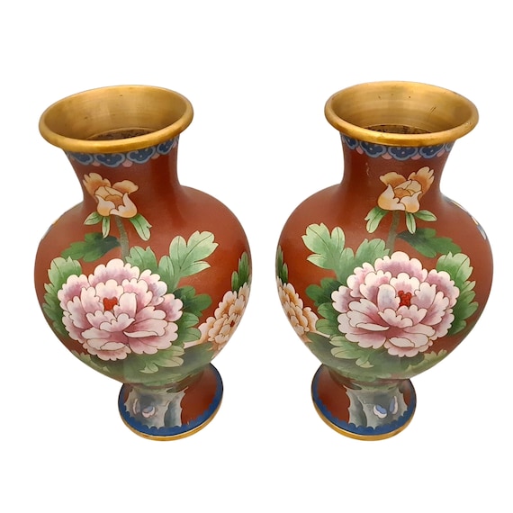20 世紀初頭の中国製七宝焼き真鍮花瓶 2 個 - Etsy 日本