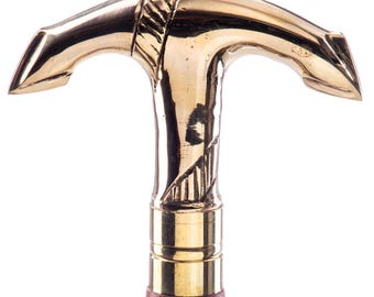 Vintage Style Brass and Wood Walking Cane with Anchor motif, 93 cm