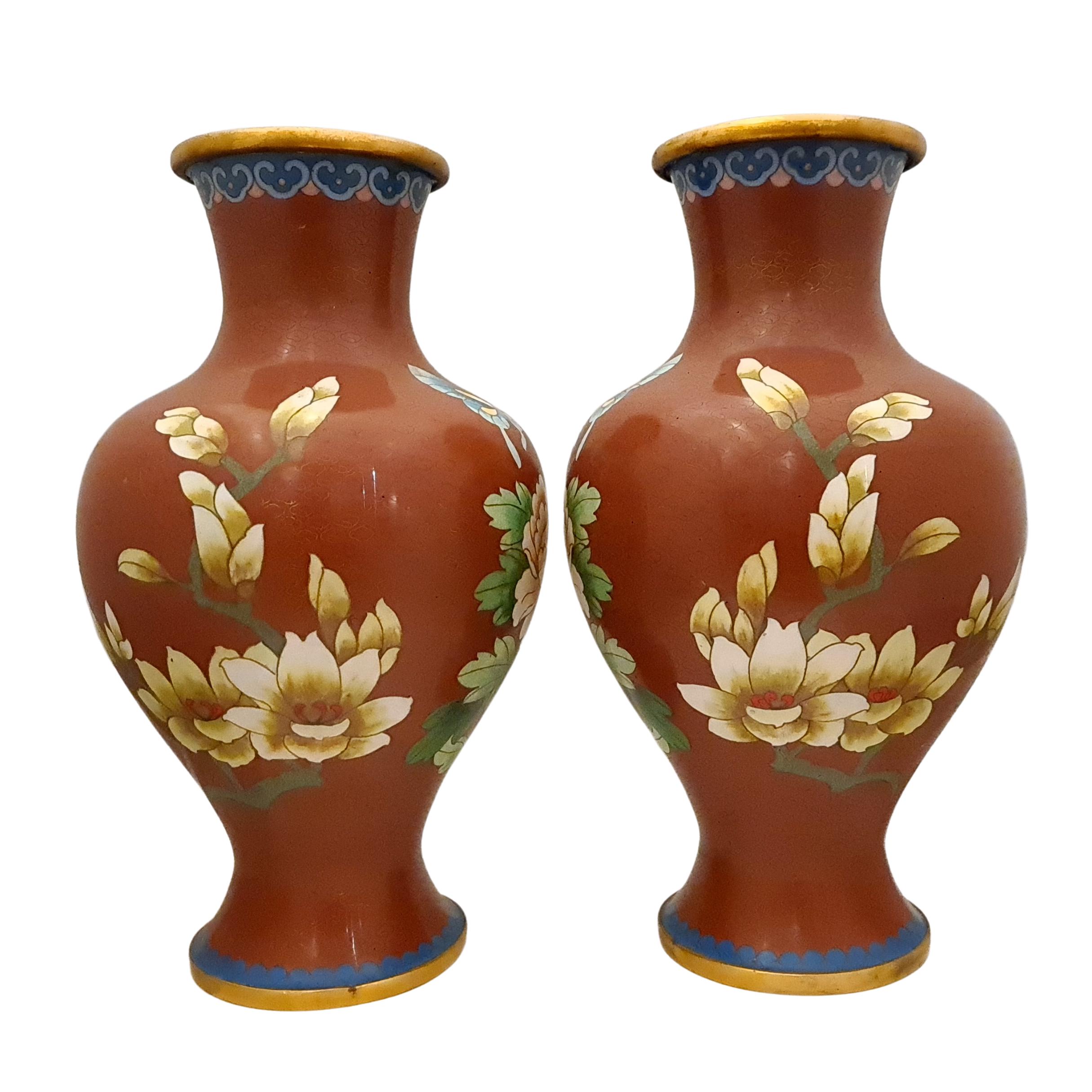 20 世紀初頭の中国製七宝焼き真鍮花瓶 2 個 - Etsy 日本