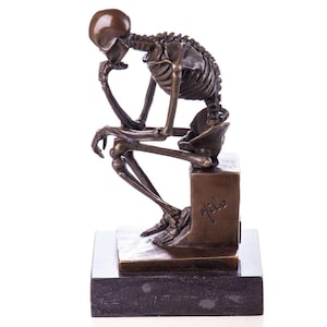 Memento Mori Bronze Statue on Marble Base, 16 cm