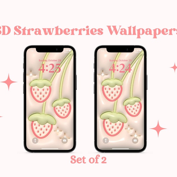 3D White Strawberries Wallpaper for Mobile | Pillow Wallpaper | Kawaii Wallpaper | iPhone Wallpaper | Samsung Wallpaper | iOS | Android