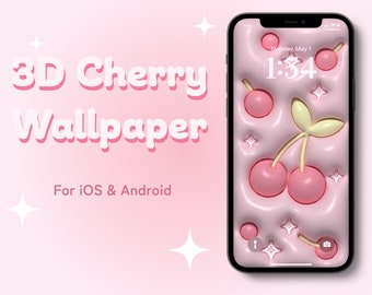 3D Matte Kirschen Wallpaper für Handy | Kissen Tapete | Kawaii Tapete | iPhone Wallpaper | Samsung Wallpaper