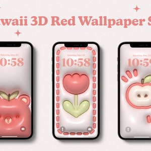 3D Kawaii Apple Bear Flower Red Wallpaper for Mobile | Pillow Wallpaper | Kawaii Wallpaper | iPhone Wallpaper | Samsung Wallpaper