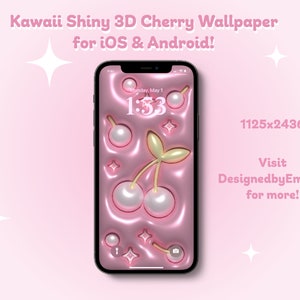 K&ouml;nnte beinhalten: Ein rosa-wei&szlig;es 3D-Kirsch-Hintergrundbild f&uuml;r iOS- und Android-Handys. Das Hintergrundbild zeigt einen gl&auml;nzenden, rosa Hintergrund mit 3D-Kirschen und einer digitalen Uhr, die 1:53 anzeigt. Der Text "Montag, 1. Mai" ist ebenfalls auf dem Bildschirm zu sehen.