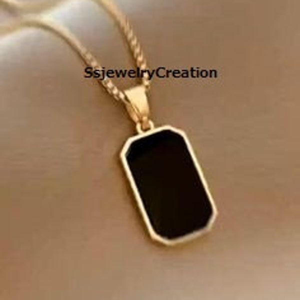 Black Onyx Pendant-Emerald Cut Black Onyx Pendant-Sterling Silver Pendant-Dainty Pendant-Charm Pendant-Pendant With Chain-925 Silver Pendant