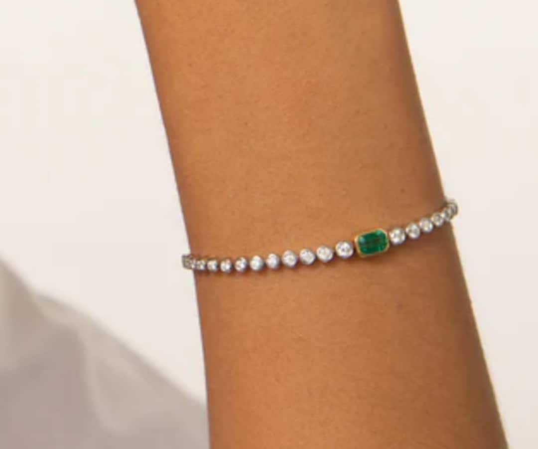Selma White Rhodium Bezel Emerald Tennis Bracelet main image 1