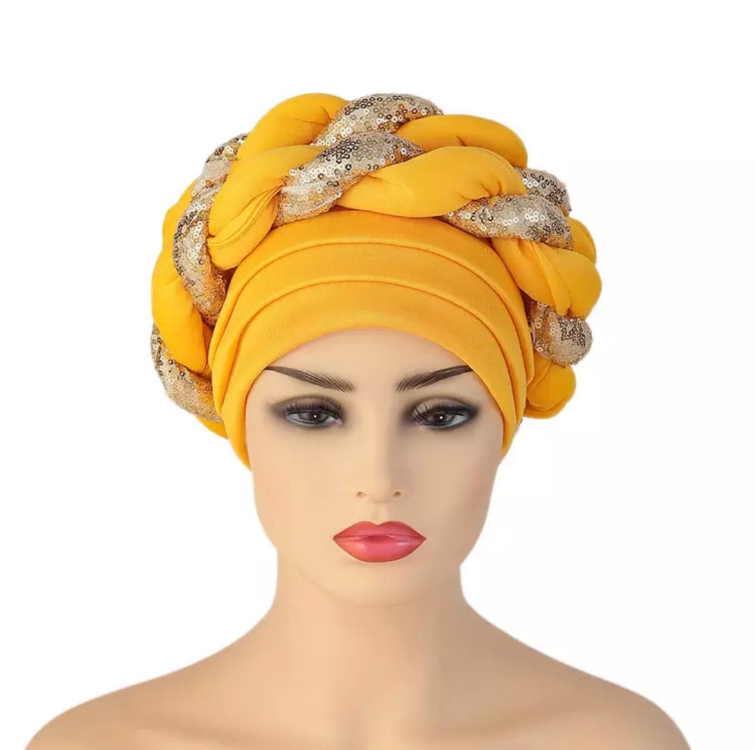 Yellow Bronze Oshun Ochun Nigerian Gele African Head Turban Etsy