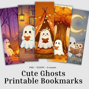 Watercolor Ghost Reading Bookmarks: Spooky Whimsical PNG (Printable Set