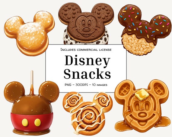 Disney Snack Clipart PNG Bundle – Mickey Mouse Treats Digital Images for Crafts and Design