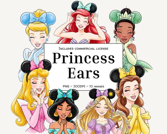 Magical Princess Clipart PNG Bundle, Mouse Ears PNG, Watercolor Sparkle Glitter Stickers, Theme Park Shirt Design, Digital Download