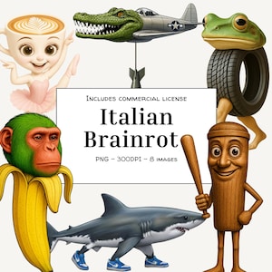 Paquete de imágenes prediseñadas de memes de "Cerebrito Italiano": Tralalero, Bombardiro y Bailarina