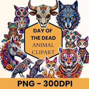 Tag der Toten Tier Designs | Zucker Schädel Clipart PNG | Dà de los Muertos Figuren | Mexikanische Kultur Sublimationskunst PNG