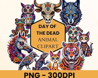 Day of the Dead Animal Designs | Sugar Skull Clipart PNG | Día de los Muertos Figures | Mexican Culture Sublimation Art PNG