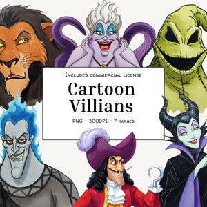 Cartoonschurken | Maleficent Hades Ursula Captain Hook-personages |  7 digitale png's | digitale download