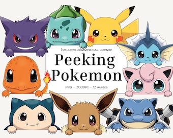 Peeking Chibi Pokémon PNG Bundle Kawaii Anime PNG Clipart, Transparent Background, Sticker Printable, Sublimation Files Instant Download