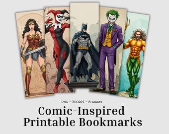 Dynamic Hero Bookmarks: Comic-Inspired Designs (PNG Download)