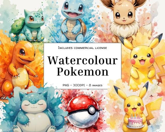Cute Creature Watercolor Clipart Bundle | 8 Digital PNGs | Cute Art for Invitations & DIY Projects