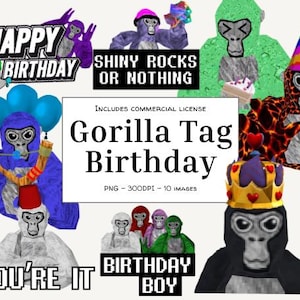 Gorilla Tag Geburtstag PNGs | Digitale Clipart Dateien | VR Monkey Game Aufkleber, Shirts & Party Decor