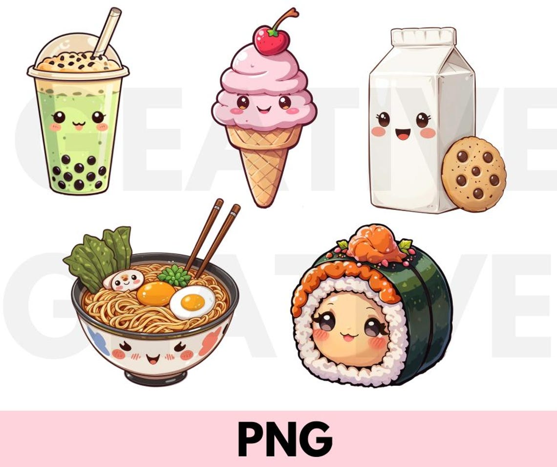 Kawaii Food PNG Bundle – Cute Digital Clipart for Cricut, Sublimation ...