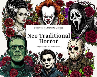 Horror Movie Icons PNG Bundle Neo Traditional Horror Tattoo Flash Bundle