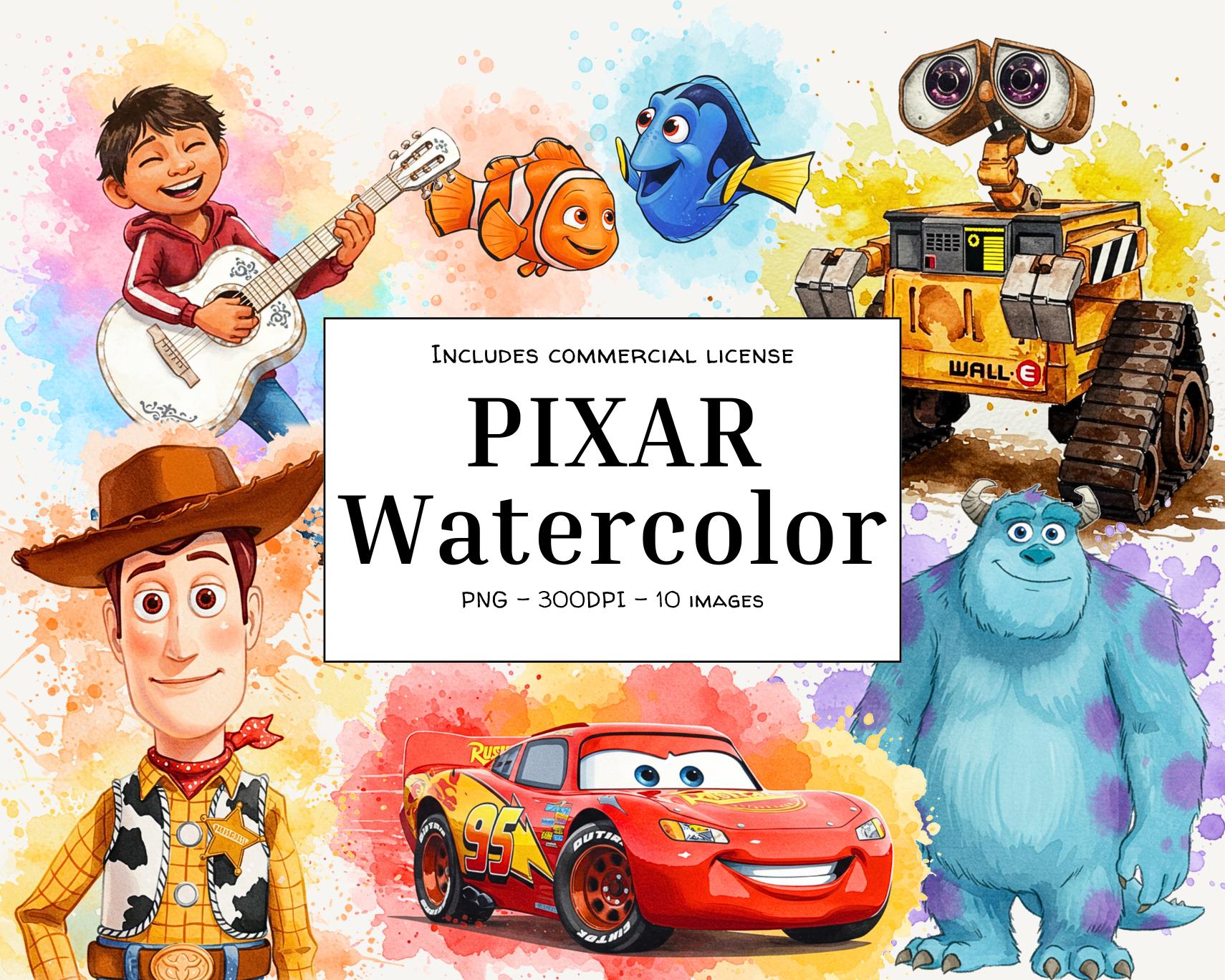 Watercolor Movie-Inspired Clipart PNG Bundle – 10 Cute Animated Character Designs | Digital Download for Crafts & DIY Projects
