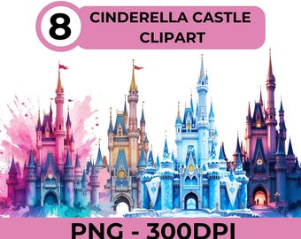 Cinderella Castle PNG | Watercolor Fairytale Castle Clipart | Magical Disney Castle Drawing | Dreamy Fantasy Castle Printable Art