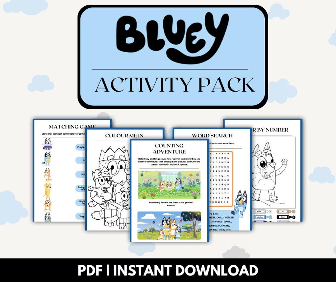 Bluey Kids Activity Bundle – Printable Coloring Pages, Mazes, Word ...