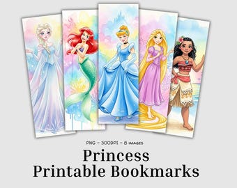 Princess Printable Bookmarks | Character Bookmark Sheets | PNG Sublimation | Book Lover Gift | Junk Journal Tags | Scrapbook Images