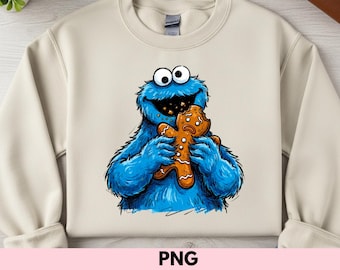 Blue Cookie Monster Christmas PNG, Funny Christmas Gingerbread Man Graphic, Holiday Sublimation File, Xmas T-Shirt Design Digital Download