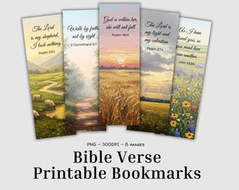 Bible Verse Printable Bookmarks | Scripture Bookmark Sheets | PNG Sublimation | Christian Book Lover Gift  | Scrapbook Images