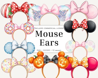Mouse Ears PNG, Watercolor Sparkle Glitter Stickers, Theme Park Shirt Design, Digital Download