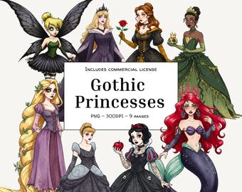 Gothic Princess Clipart Bundle: Dark Fairytale PNGs (Instant Download