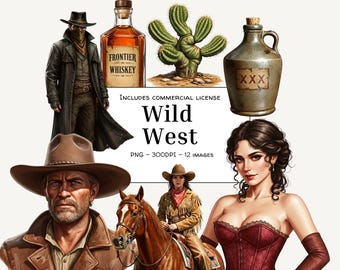 Wild West Clipart PNG Bundle – Cowboys, Cowgirls, Saloon Girls, Outlaws & Western Graphics for Crafts